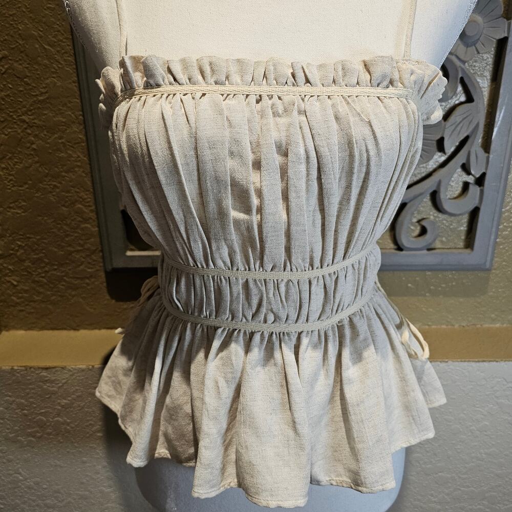 Zara XS Linen Blend Peplum Cami Top Cottagecore Coquette Romantic Milkmaid - Picture 9 of 13